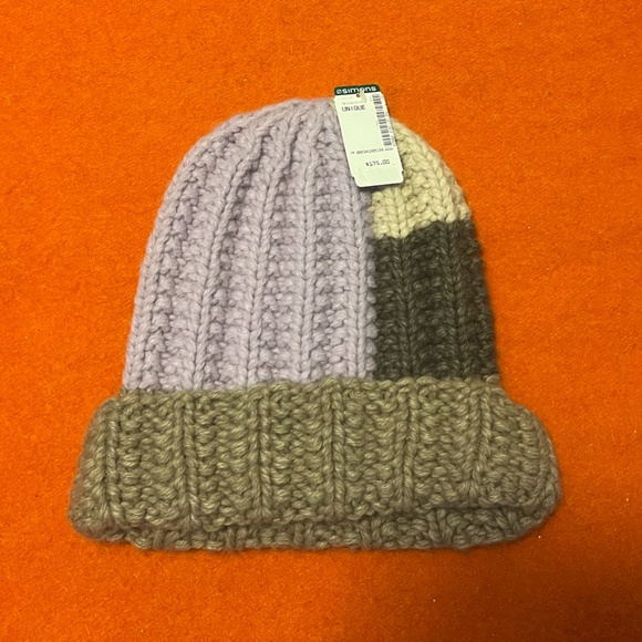 About The Tower merino wool blend brown and lilac unisex wide rib tuque NWT - Picture 3 of 9